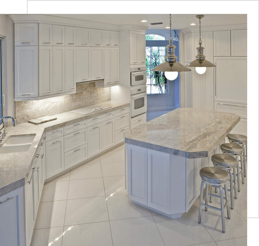 Modern kitchen with marble countertops