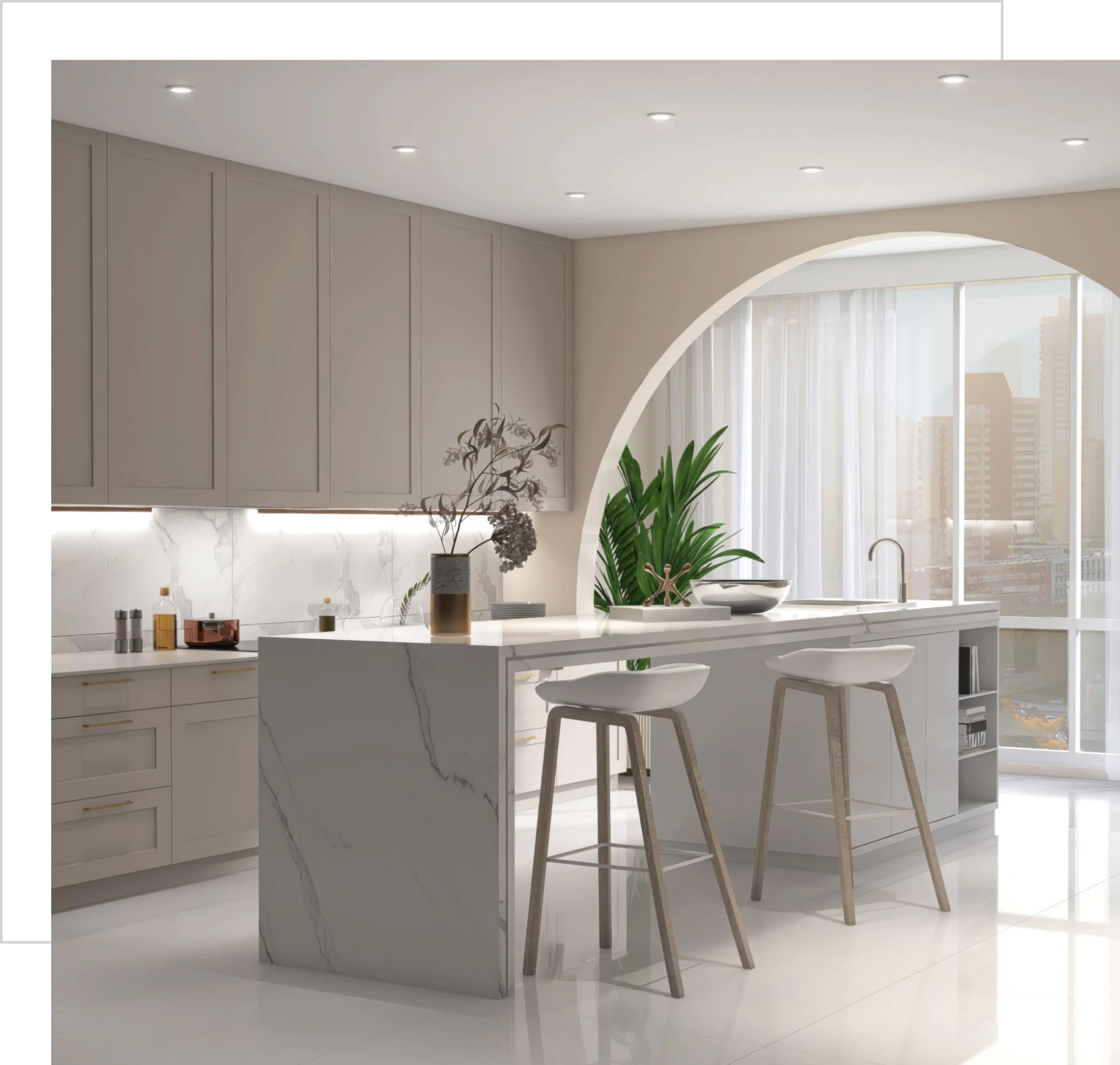 Modern kitchen with marble island