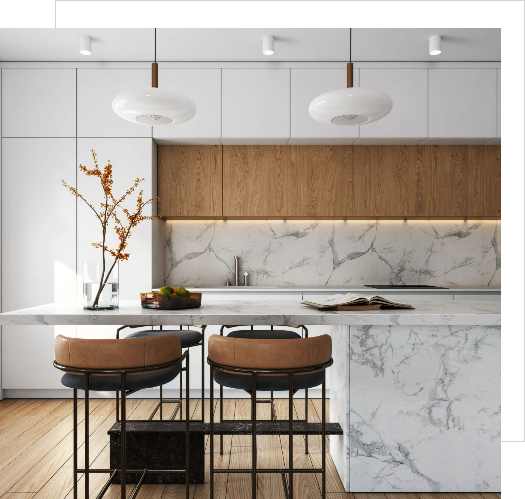 Elegant kitchen featuring pendant lights
